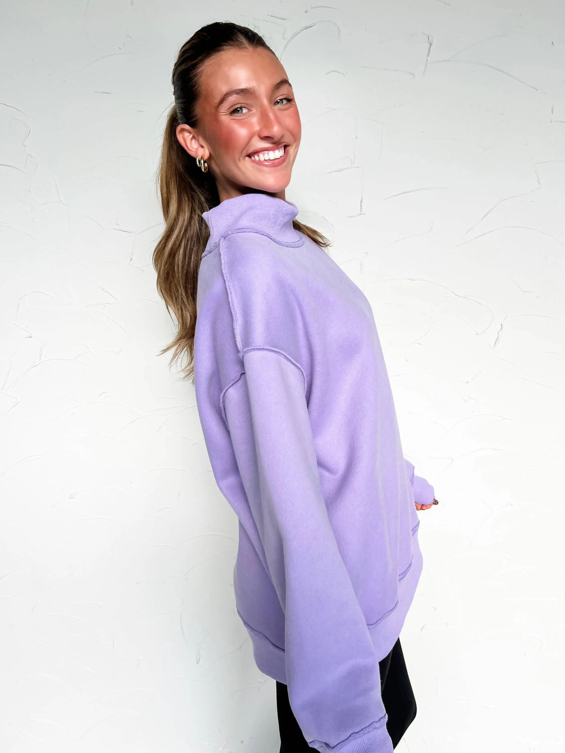 Mock Neck Sweatshirt - Lavender - TikTok Shop