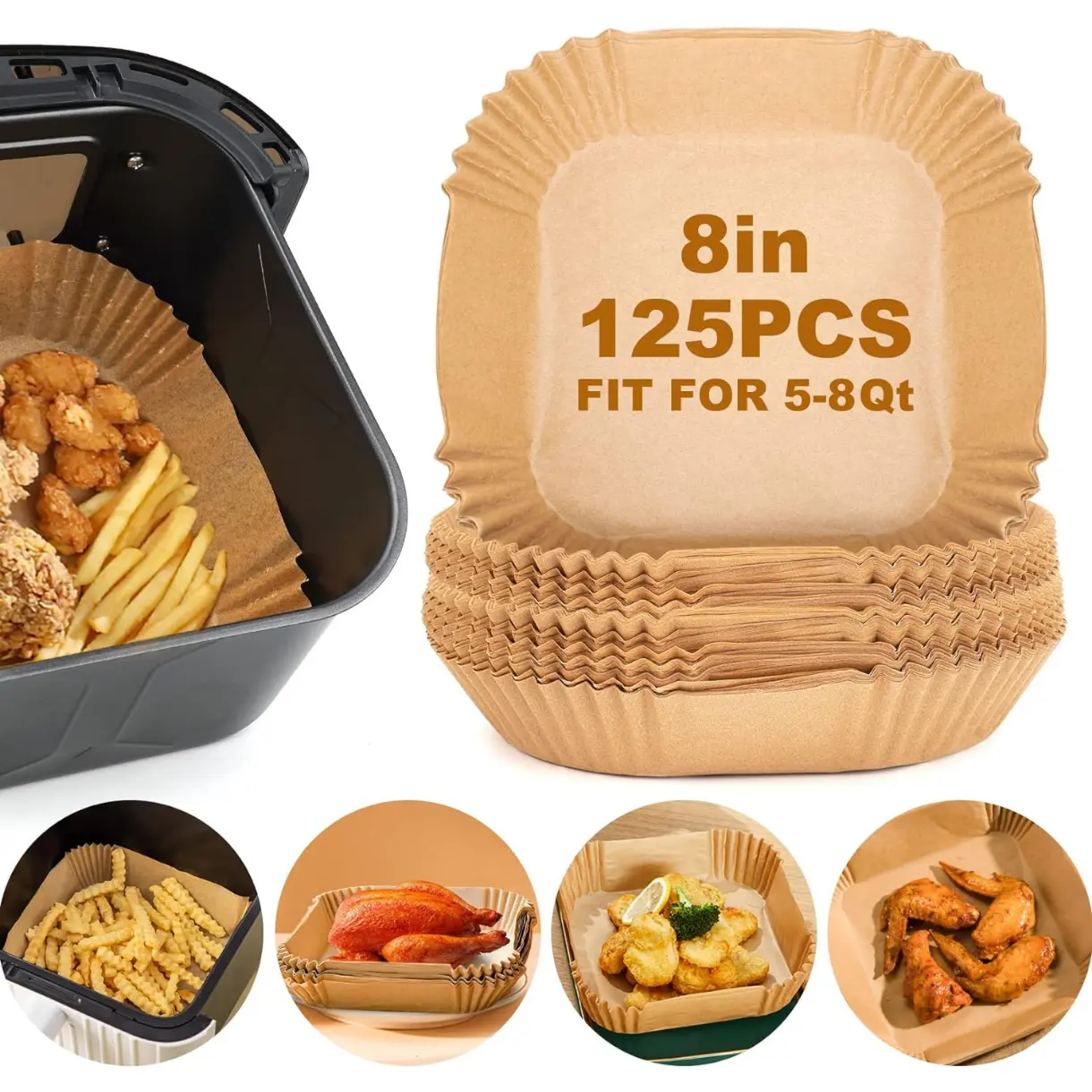 ,125Pcs Parchment Paper, Air Fryer Disposable Paper Liner for Microwave,