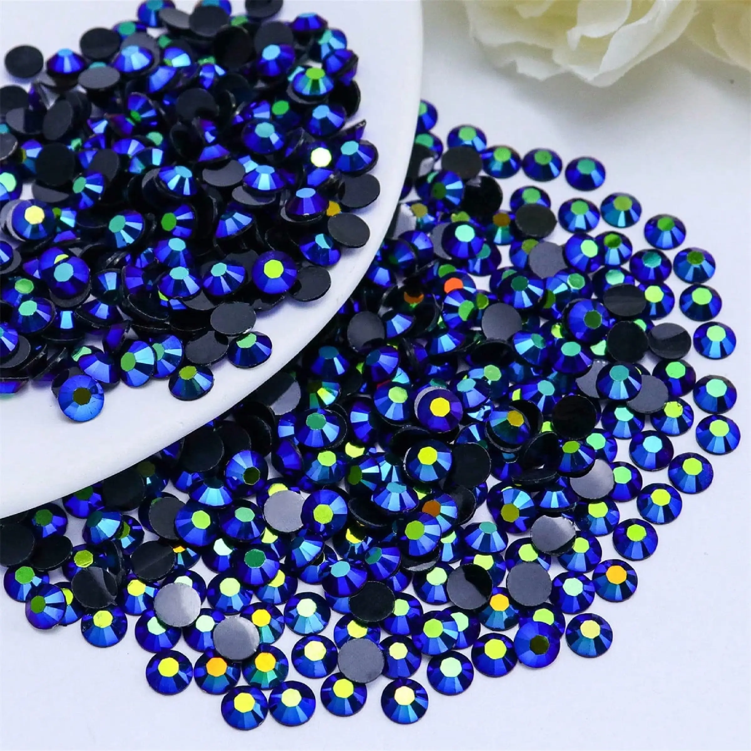 500/5000pcs Dark Blue Ab Resin Rhinestones, DIY Bedazzling Rhinestones, 3-6mm Flat-Bottomed Gemstones, Ideal for Accessories, Shoes, Clothes, Cosmetics, Bags, Decorations