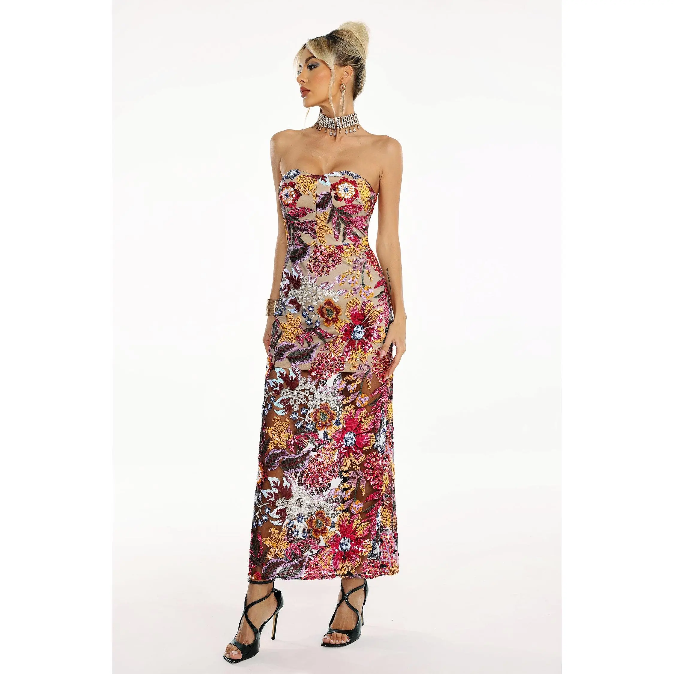 Women's BellaBarnett Satu Floral Glitter Formal Maxi Dress - Formal Wear, Polyester Fabric, Flattering Fit