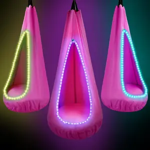 Light Up  Pod Swing Seat, Upgraded Sensory Pod Swing Hanging Hammock Swing Chair, Max 260Lbs Sensory Swing for  with USB LED Lights Indoor & Outdoor