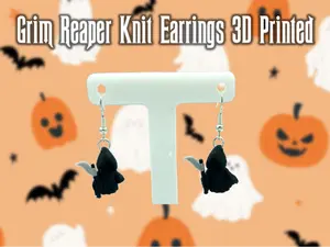 Knit Grim Reaper Halloween Themed Dangle Drop Earrings 3D Printed