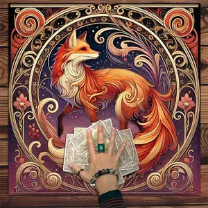 Mystical Fox Pattern Tarot Tablecloth, 1 Count Intricate Floral Design Tarot Tablecloth, Witchcraft Rituals Astrology Games Room Setup Party Gifts, Halloween