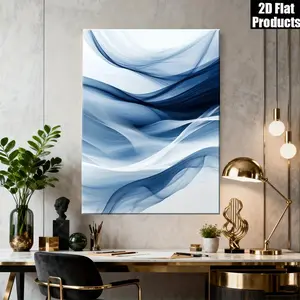 Modern Abstract Blue & White Canvas Wall Art - Minimalist White & Navy Blue Swirl Painting, Gallery-Wrapped Framed Poster for Living Room, Bedroom, Office, Kitchen - Contemporary Home Decor, Bedroom Artwork, Highresolution Print, Decorative Artwork	