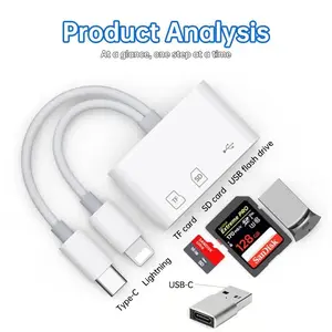 SD card reader for iPhone, storage card reader with USB camera adapter, viewer supporting SD and TF cards, suitable for iPad and mobile phone accessories, supports a 10GBps rate, audio and video quick adapter