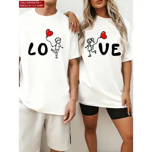 Valentine's Day Couple T Shirts Love Printed Casual Short Sleeve Loose Fit Unisex Sports Tees for Anniversary Date Music Festival Campus Walk Romantic Matching Outfits Couples or Spouses Gift (Single Item)