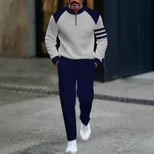 Men’s half-zip placket pullover, long sleeves, casual fashion, trousers suit