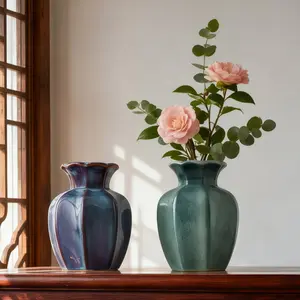 1pc Ceramic New Oriental Gemstone Color Octagonal Small Vase, Studio Desktop Decor, Tea Room Vase, Beautiful Flower Vase, Bookshelf Decoration, Vintage Vases