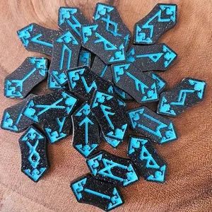 Black and Holographic Glitter and Teal Rune Set - Fortune Telling, Tarot, Runic
