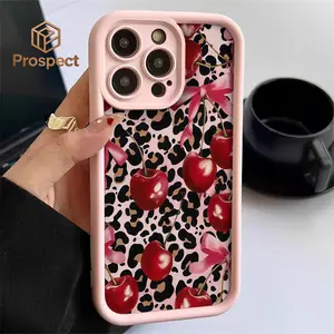 Leopard Cherry Pink Bow Y2K Silver Shimmer Phone Case For Galaxy S25, S24, S23, S22, S21 PLUS, FE And Ultra,Galaxy A33 Compatible With For Iphone17 Pro Max, 16, 15, 14 And 13. It Makes A Perfect Gift For Birthdays, Holidays,