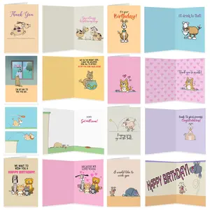 Stonehouse Collection Funny All Occasion Greeting Cards - Boxed Funny Dog & Cat Cards Assortment - Birthday Cards, Thank You Cards with Greetings Inside - Bulk Set for All Occasion, 16 Cards Per Box