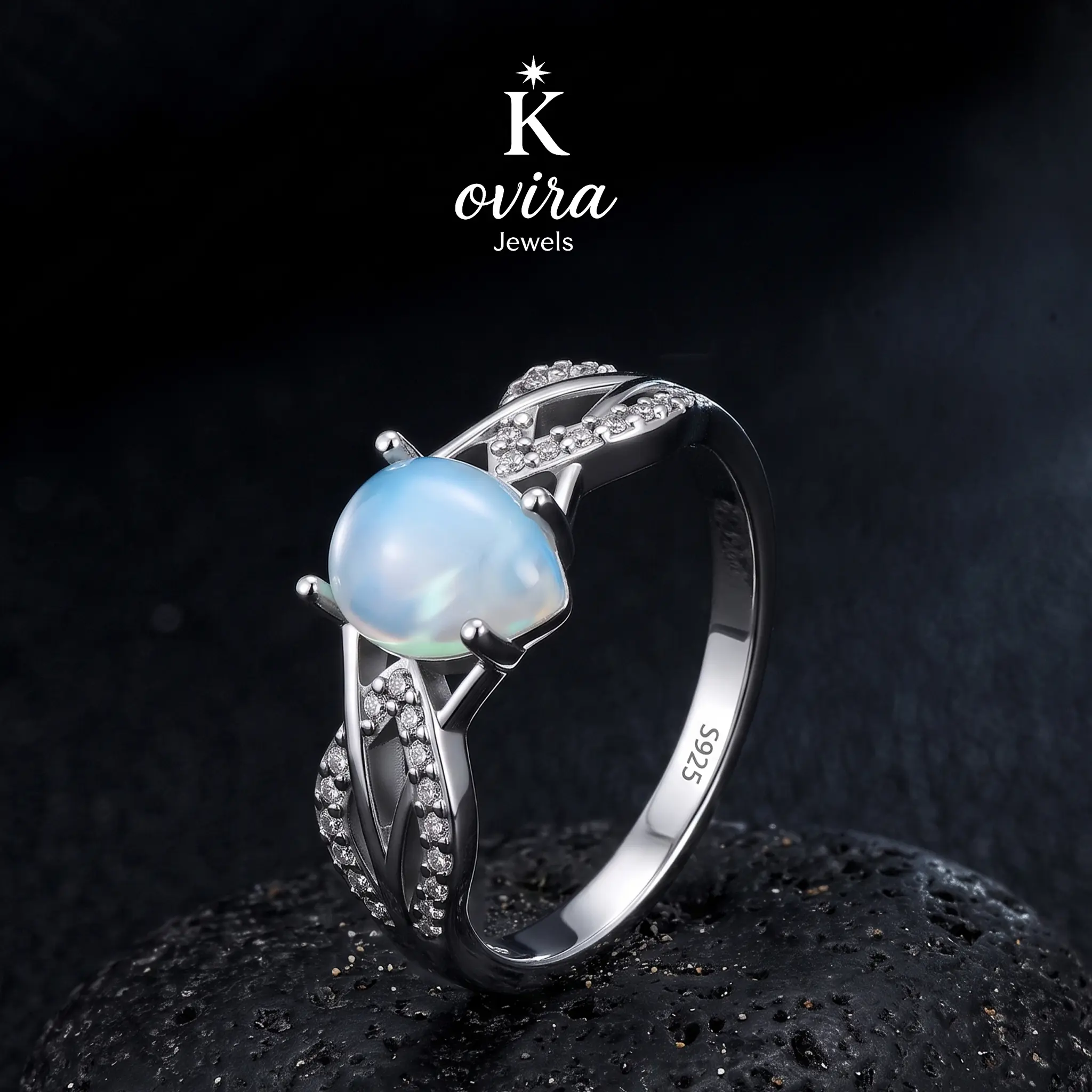 Kovira S925 Sterling Silver Moonstone Ring For Women, Twisted Infinity Band with Sparkling 5A Zircons, Birthday Anniversary Gift for Women