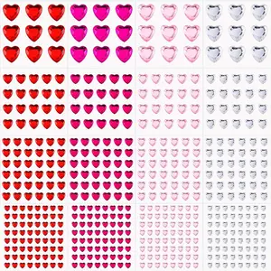 516 count Heart Rhinestones Sticker  Heart  Stickers   Self Adhesive Flat  Jewel Rhinestones for Valentine's Day DIY Crafts(Bright Color)