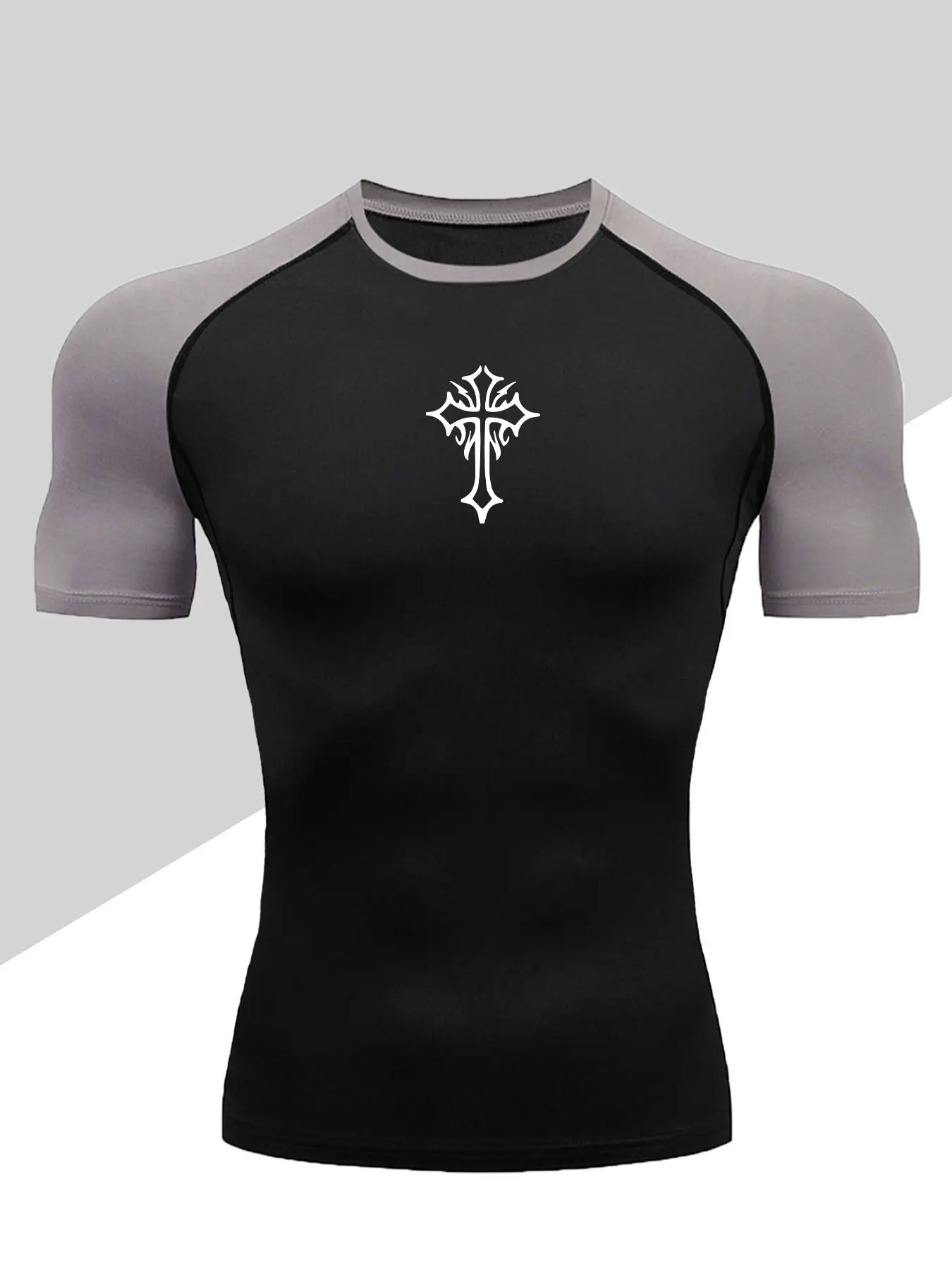 Men's Dragon Print Compression T-Shirt, Quick-Dry Breathable Stretch Fabric, Tight-Fitting Short Sleeve Top for Fitness and Outdoor Activities, Activewear