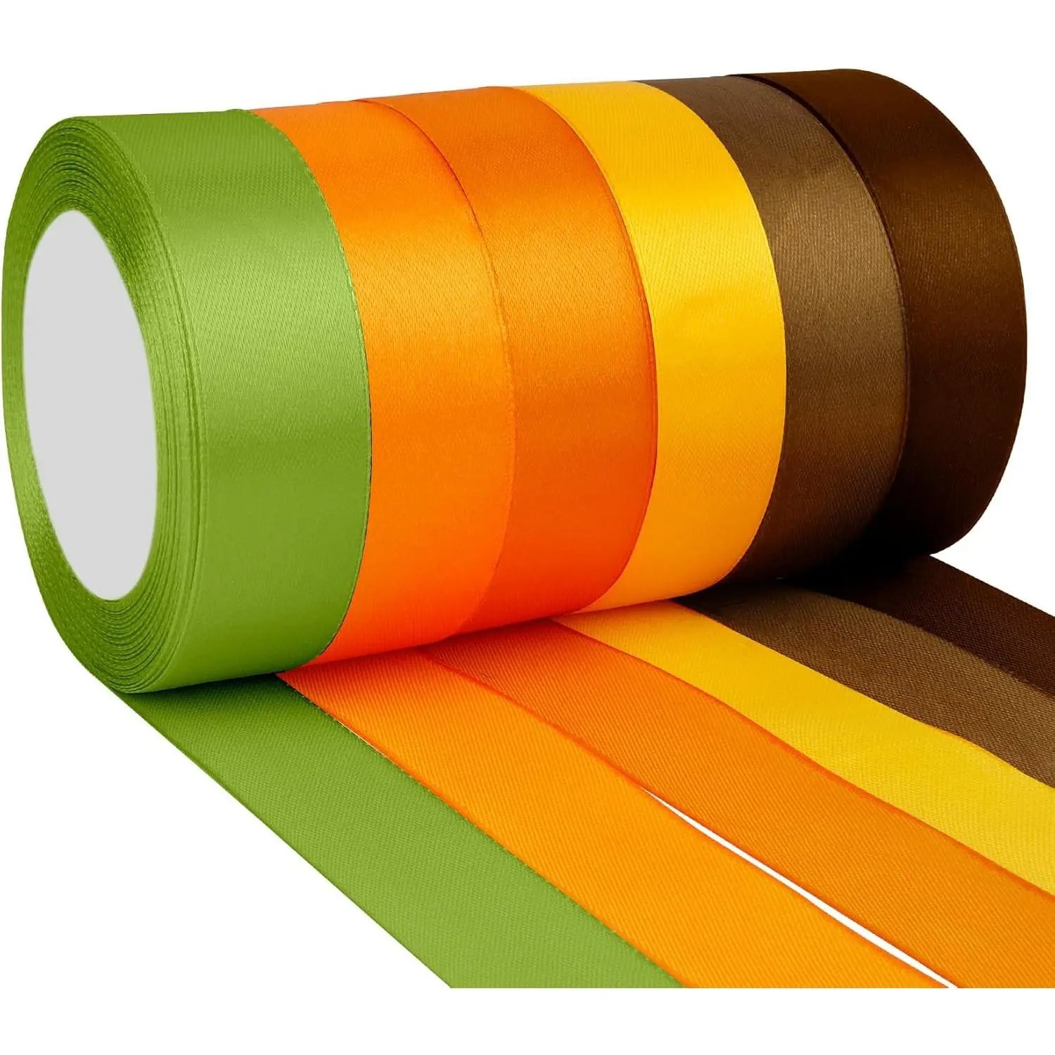 Fall Ribbon 6 Rolls 150 Yards 1 Inch Fall Ribbons Autumn Harvest Ribbons Orange Green Brown Ribbon Yellow Satin for Crafts Bow Invitation Party Wedding Birthday Decor Supplies