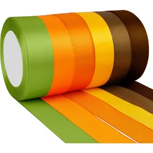 Fall Ribbon 6 Rolls 150 Yards 1 Inch Fall Ribbons Autumn Harvest Ribbons Orange Green Brown Ribbon Yellow Satin for Crafts Bow Invitation Party Wedding Birthday Decor Supplies