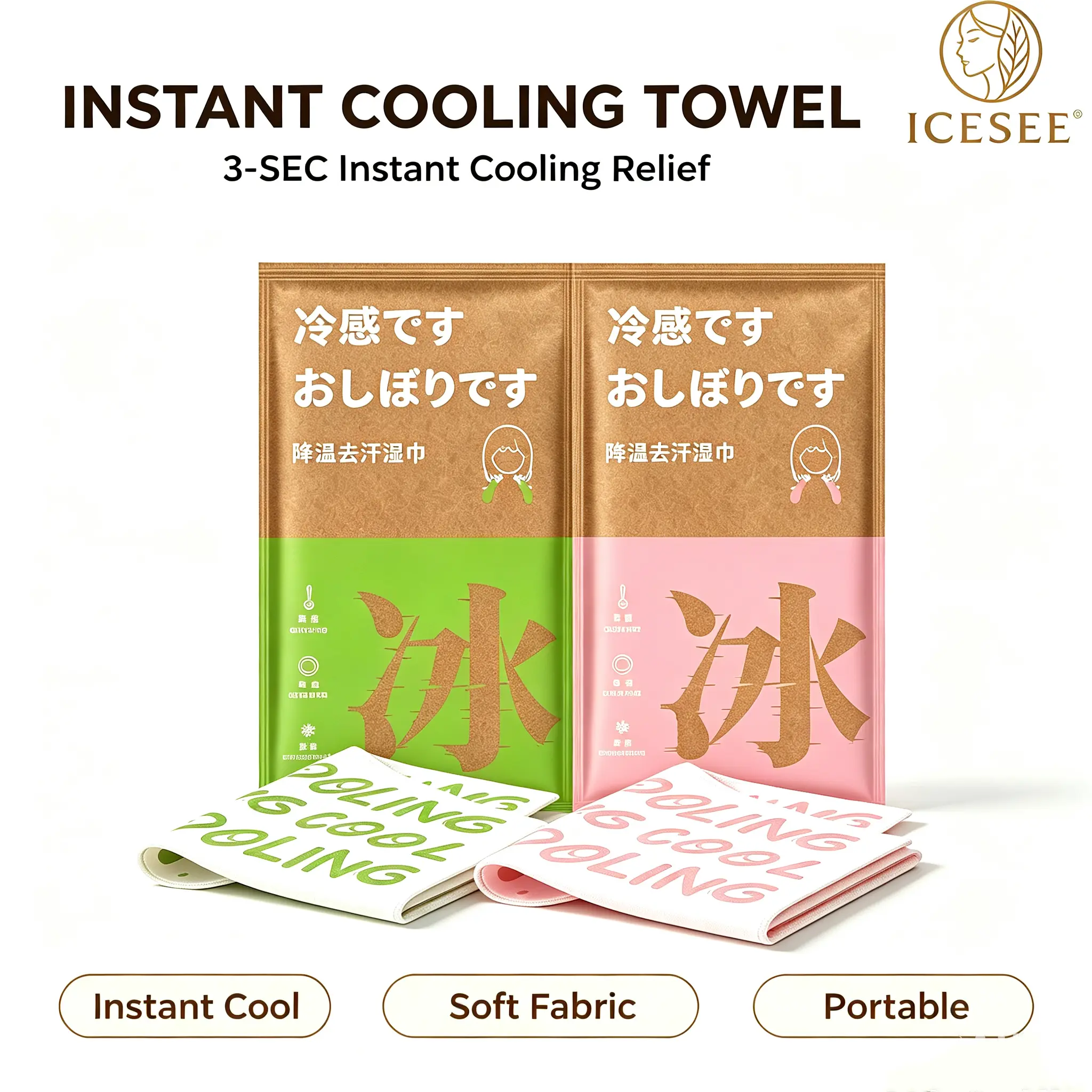 ICESEE Cooling Body Wipes with Micro-Encapsulated Slow-Release Mint, Instant Relief, Cools Skin Up to 7°F, Reusable Water-Activated Towel for Neck, Travel & Sports, Elegant Packaging, Holidays, Birthdays, Long-Lasting, Micro-Encapsulated Slow-Release Cool
