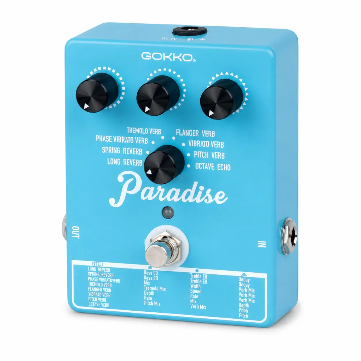 GK-47 7-Mode Modulated Reverb Pedal for Electric Guitar, 9V DC