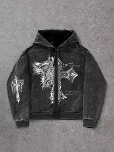 Hooded Sweatshirt Jacket, Casual Street Style Snowflake Design, Comfortable Trendy Hoodie for Spring & Fall Seasons