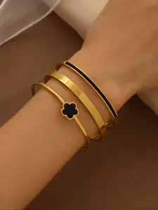 Women's Elegant Clover Bracelet Set, Stainless Steel Jewelry Gift for Women, Perfect for Daily Wear & Special Occasions, Metal Bracelet