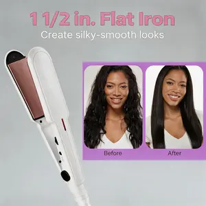 CESTVEEL Double Ceramic Straightener - 1.5-in Extra-Wide Floating Plates Flat Iron, 5 Heat Settings Up to 410°F, Curling Capability, Frizz-Free Results for All Hair Types, White