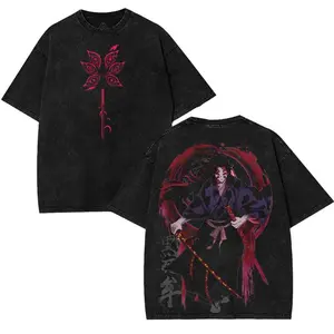 valentine shirts Kokushibo Upper moon rank 1  v3 Demon Slayer Kimetsu No Yaiba Anime Double Printed Acid Washed Tee manga Top graphic t-shirts Vintage Distressed Festive