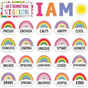 Affirmation Station Bulletin Board Set, 25pcs/set Motivational Posters, Classroom Mirror Growth Mindset Decor, Positive Affirmations Accentstouts for School Office Home, Home Classroom Decorations