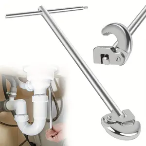 Multifunctional Bathroom Pipe Wrench for Sink and Faucet Repairs, Narrow Space Snug Fit Plumbing Tool for Drain Assembly and Bathroom Maintenance, Stubby Handle Wrench