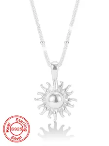 925 Sterling Silver Sun Design Pendant Necklace for Women, Fashion Jewelry for Party, Daily Decor, Trendy All-match & Exquisite Jewelry for Birthday Gift, Celestial Pendant Necklace