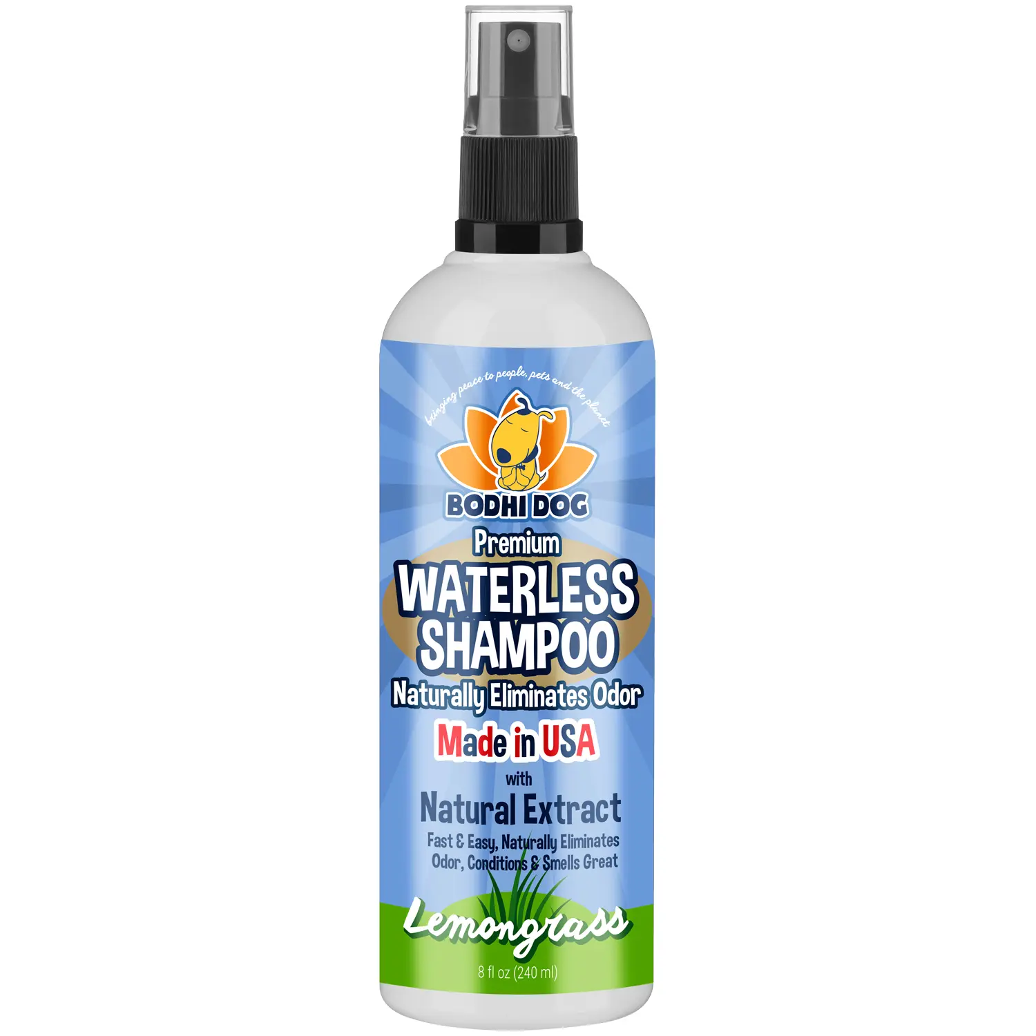 Waterless Shampoo | Natural Dry Shampoo for Dogs or Cats | Neutralizes Pet Odor | No Rinse Required | Made with Natural Extracts | Vet Approved | Made in USA by Bodhi Dog (Lemongrass)