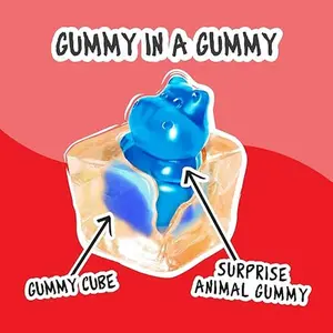 Juicy Drop Christmas Mystery Gummy Candy Cubes, Original Flavor, 3.5oz, Peelable Strawberry Gummy Cube, Mystery Animal Inside, Interactive 2-in-1 Treat For Party Favors, Stocking Stuffers, Kids Gifts