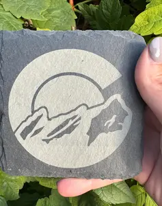 Set of 4 Slate Coasters | Colorado Flag with Mountains | Laser Engraved | Square Coaster | Wedding Gift | Nature Lover | Colorado Gift