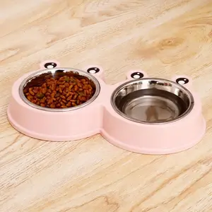 Frog double bowl integrated stainless steel cat food basin