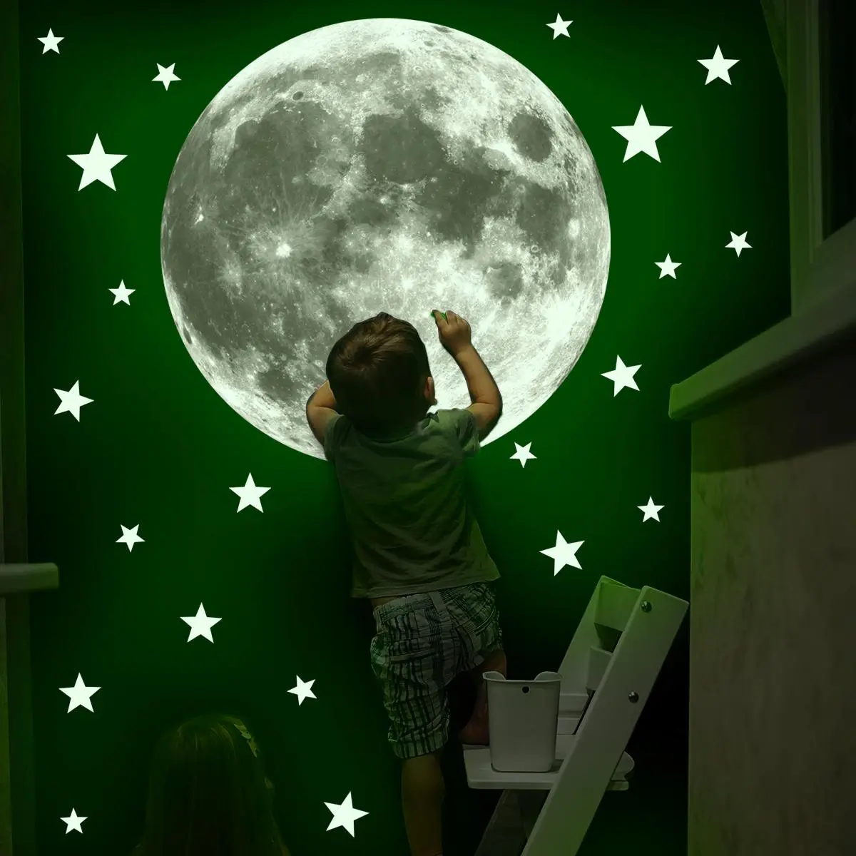 Moon & Star Pattern Luminous Glow in the Dark Wall Sticker, 2 Counts/set Self-adhesive Wall Decal, Wall Art Decorative Sticker for Home Living Room Bedroom, Ornaments, Wall Art Stickers