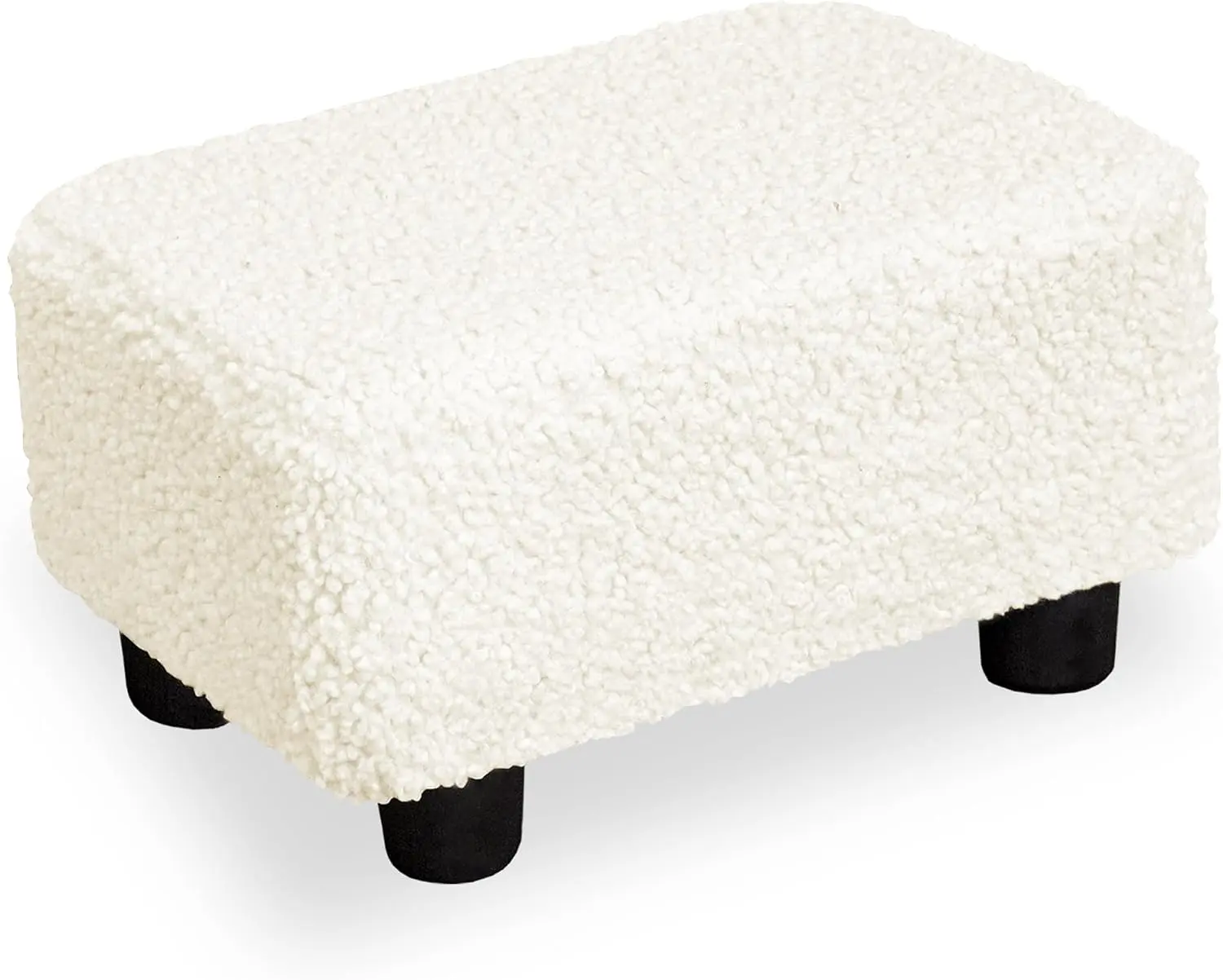 Small Foot Stool Ottoman Footstool with Legs Under Desk Footrest for Living Room Bedroom and Office, Soft Ivory White