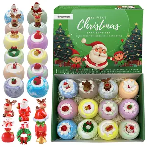 EvolutionUSA 12 Christmas Bath Bombs for Kids with Surprise Inside, Natural & Hypoallergenic, Perfect for Gift Giving and Holiday Baths