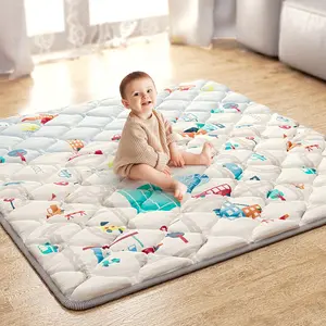 ieBabay Soft Portable Play Mat - 50x50in Anti-Slipping Foldable Quilted Look Tummy Time & Crawling Nursery Development Playpen, Machine-Washable Letter Pattern Mat Sensory Board