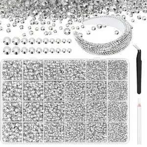 30000Pcs Silver Flatback Resin Jelly Rhinestones Kit with Tweezers and other tools for Crafts Shoes Nails Tumblers 2-6mm Shimmering Sparkle Complete Set