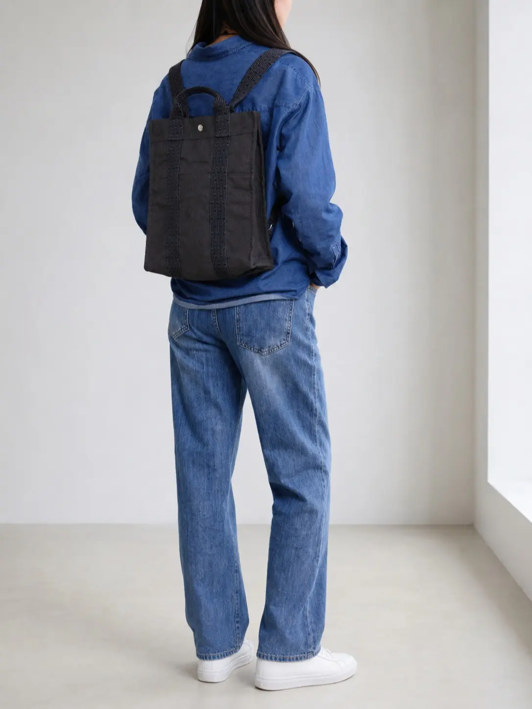 Pre-owned HERMÈS Cloth Backpacks Vintage Herline GM Backpack Black