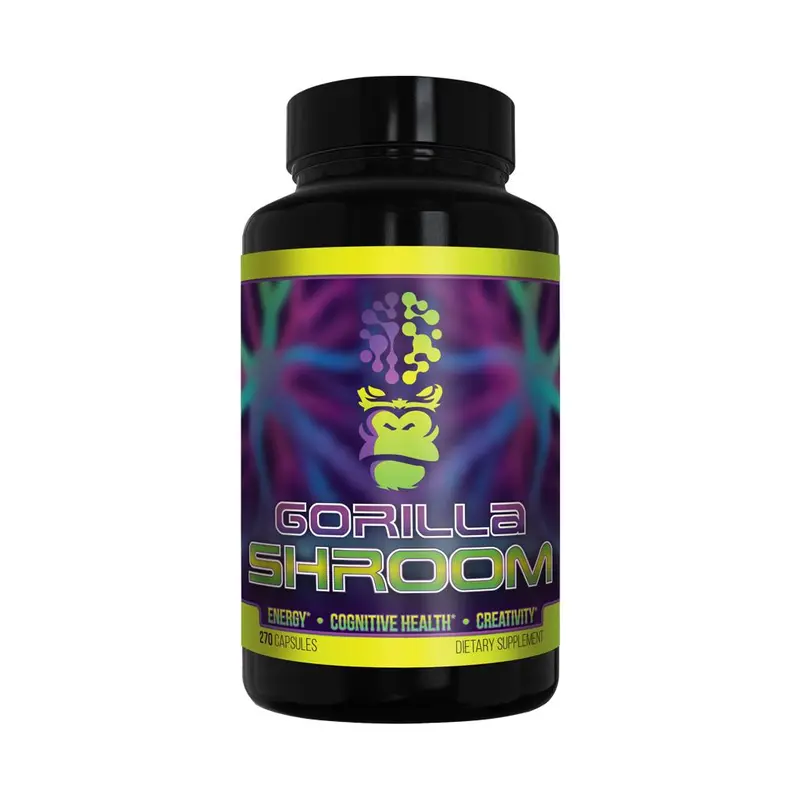 Gorilla Mind Sugar-Free Nootropic Mushroom Natural Capsules - Adult Health Nutrition Supplement, Lion's Mane, Cordyceps, Reishi, Maitake, Crash-Free Energy, Focus Support - 30 Servings