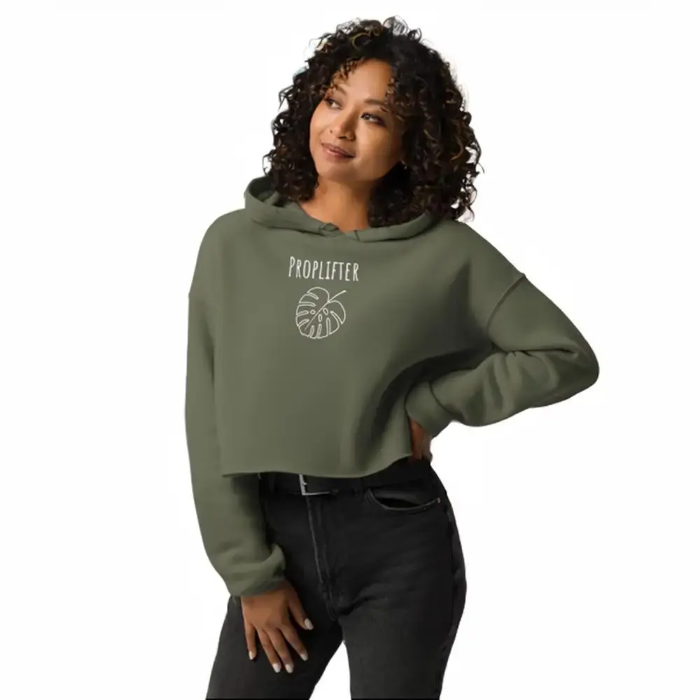 Proplifter Women's Cropped Hoodie Cute Monstera Leaf Fleece