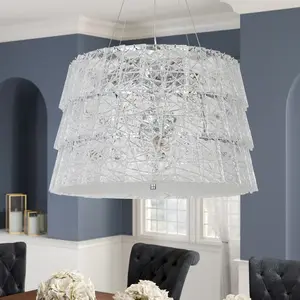 3-Tier Modern Drum Chandelier with Handmade Glass Shade