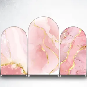15-day 2D Flat Delivery Pink Marble with Gold Veins Arch Backdrop Cover for Coquette Party Decor