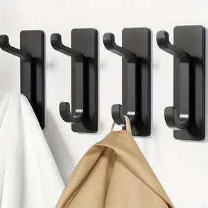 5pcs Self-Adhesive Hooks, Ultra-Strong Adhesive Hooks, Holds Up to 13.23LB, Heavy-Duty Wall Door Bar for Bathroom Shower Kitchen Towel Coat Hat Wallet, Black