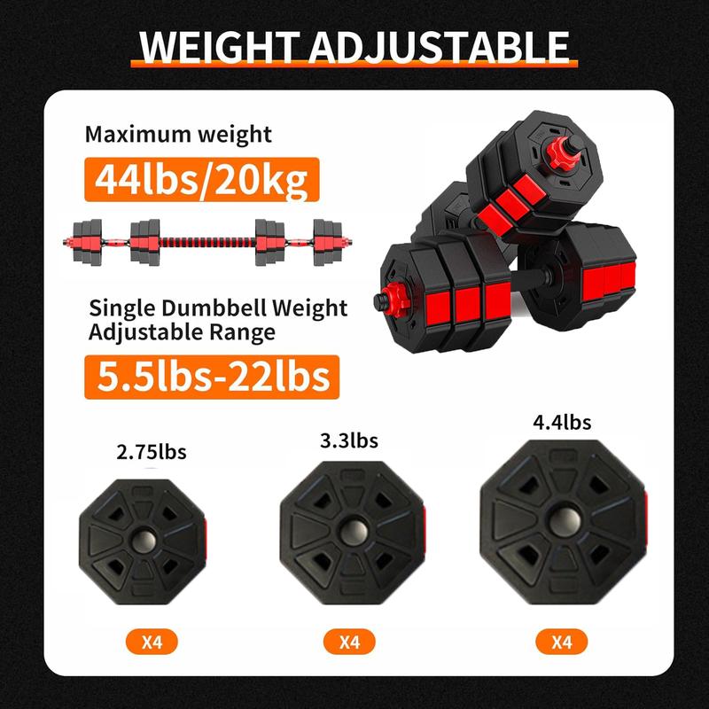 Adjustable Dumbbell Set, 5-44lbs Weights, Adjustable Barbell Set, Home Gym Equipment, 3-in-1 Workout Dumbbell, Heavy Duty Cast Iron Weights, Strength Fitness Training Kit