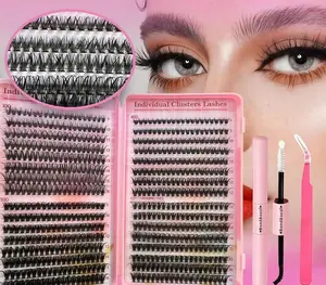 DIY Cluster Lash Extension Kit, Mixed Tray Individual Lashes Set, Soft Segmented Eyelashes with Lash Bond Seal and Tweezers, Natural Daily Look, 30D 40D 50D, 9-16mm