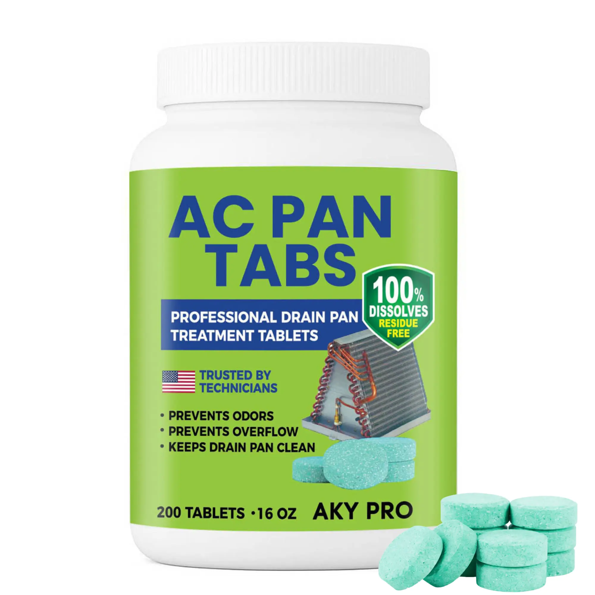 AC PAN TABS – 200 AC Drain Line Cleaner Tablets for HVAC & Air Conditioner Condensate Pan Preventive Maintenance, Water-Soluble, No-Residue & Prevents Overflow