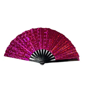 Large Print Colorful Ombre Rainbow Handheld Fan Line Dance Rodeo Fan