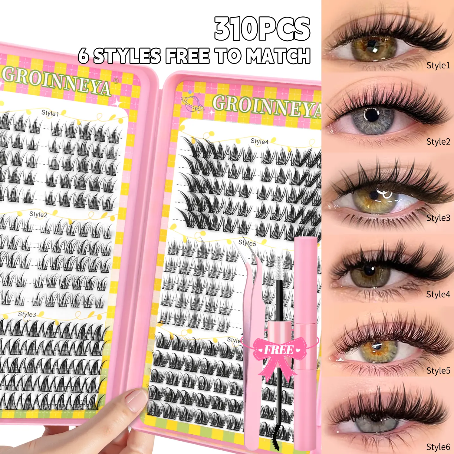 GROINNEYA Eyelashes Clusters 320 pcs Beginner Friendly Lashes Natural Eyelash extension Cluster Lashes Volume Mixed Tray Lashes Cluster Natural Lashes Individual False Eyelash Soft Cluster Lashes