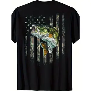 100% Premium Cotton T-shirt American Flag Camo Bass Fish Fishing T-Shirt